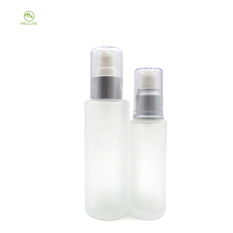 Eye face essential oil container 50ml 100ml flat shoulder frosted clear glass pump sprayer bottle