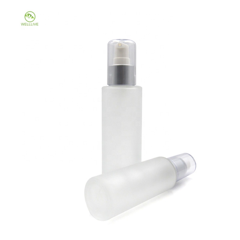 Eye face essential oil container 50ml 100ml flat shoulder frosted clear glass pump sprayer bottle