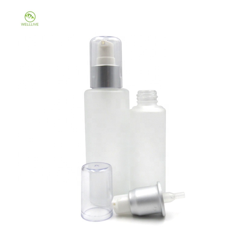 Eye face essential oil container 50ml 100ml flat shoulder frosted clear glass pump sprayer bottle