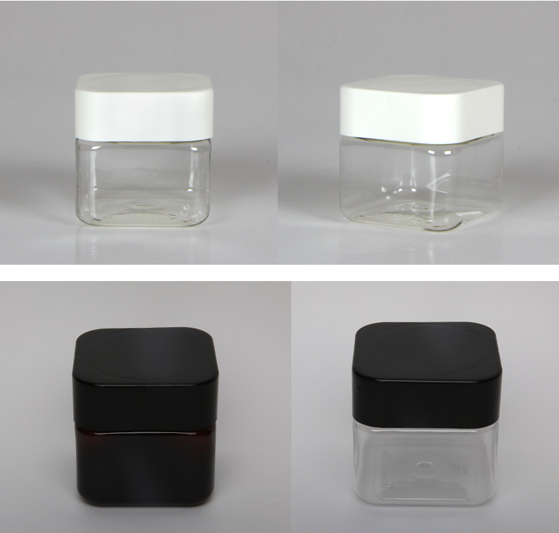 F 180 ML Clear Plastic PET Square Pot Jars Bottles Empty Packing Container Storage Vials Cans Dispenser with Black Screw lid