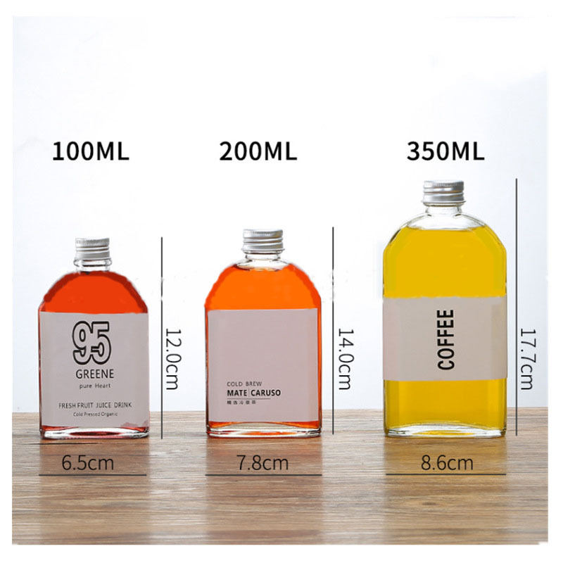 F Whiskey Flat Wine Bottle 50ml 100ml 200ml 250ml 350ml Glass Beverage Juice Bottle with Lid