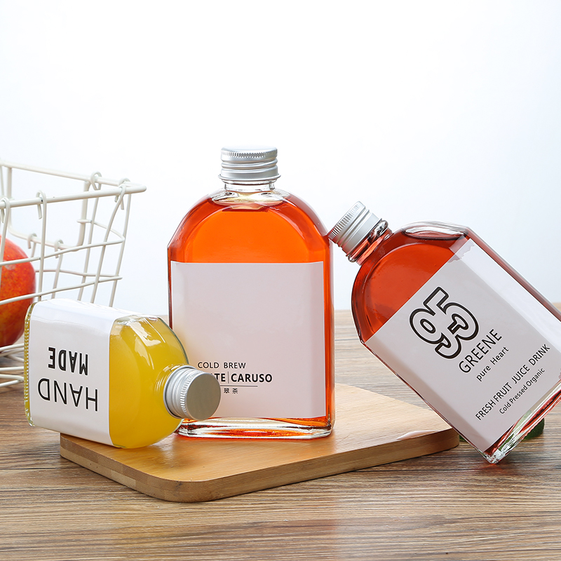 F Whiskey Flat Wine Bottle 50ml 100ml 200ml 250ml 350ml Glass Beverage Juice Bottle with Lid