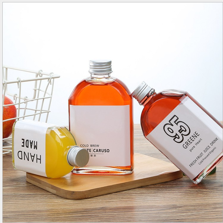 F Whiskey Flat Wine Bottle 50ml 100ml 200ml 250ml 350ml Glass Beverage Juice Bottle with Lid