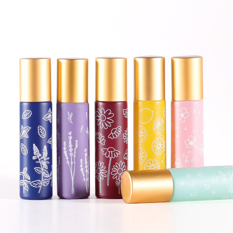 FLORAL  10ml Matte Glass Gemstone  Roller Ball Perfume Roll On Essential Oil Roller Bottle