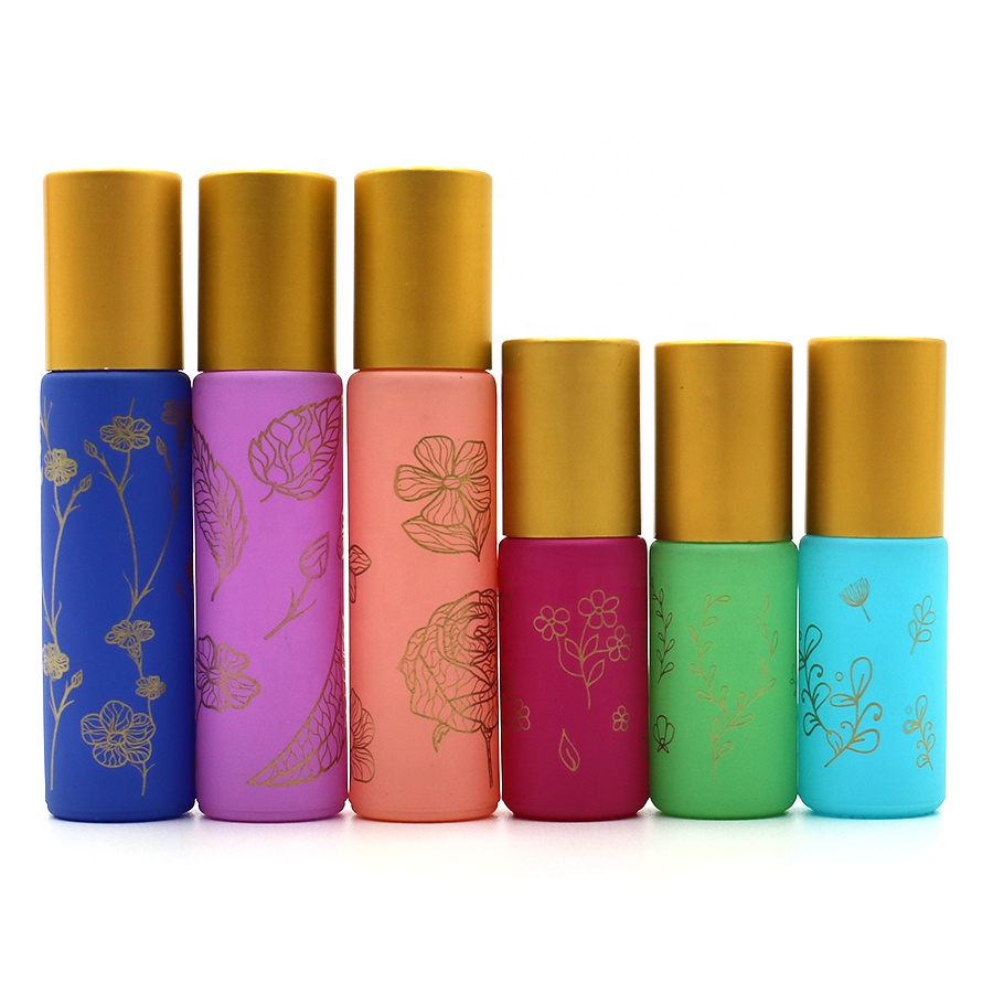 FLORAL Collection 5ml 10ml Matte Glass Roll On Perfume Bottle Crystal Gemstone Roller Ball Essential Oil Roller Bottle