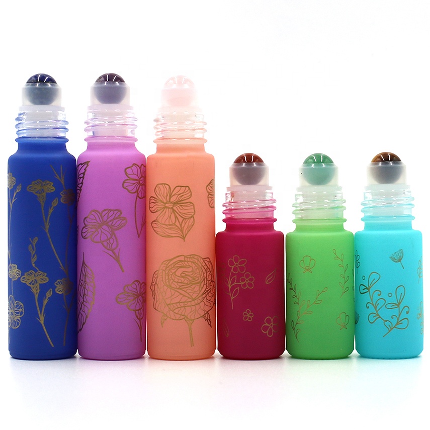 FLORAL Collection 5ml 10ml Matte Glass Roll On Perfume Bottle Crystal Gemstone Roller Ball Essential Oil Roller Bottle