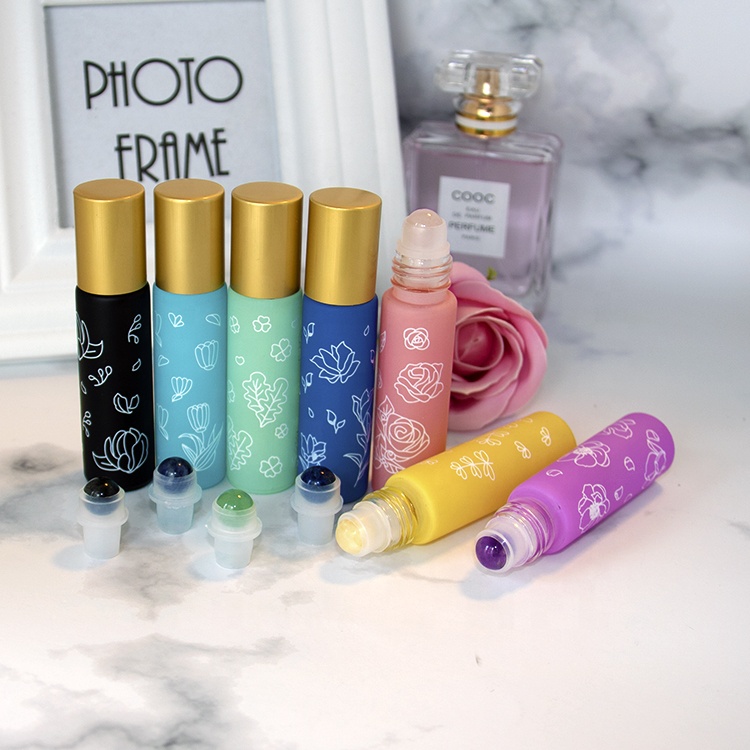 FLORAL WHITE 10ml Matte Glass Gemstone Crystal Roller Ball Perfume Roll On Essential Oil Roller Bottle