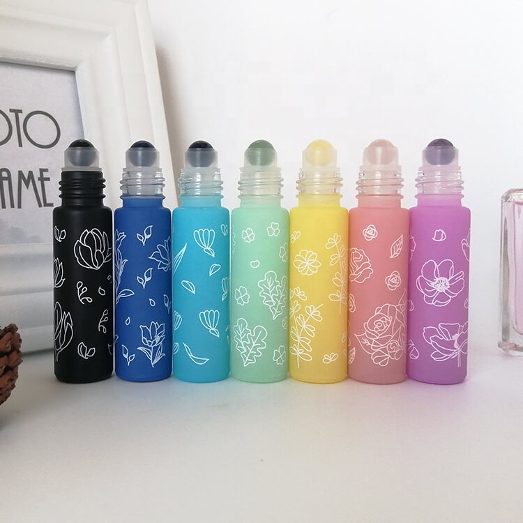FLORAL WHITE 10ml Matte Glass Gemstone Crystal Roller Ball Perfume Roll On Essential Oil Roller Bottle