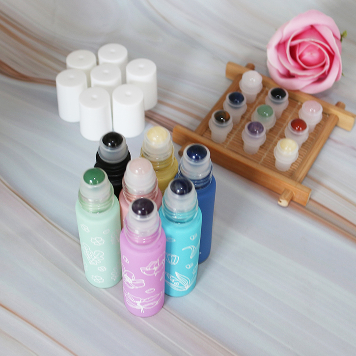 FLORAL WHITE 10ml Matte Glass Gemstone Crystal Roller Ball Perfume Roll On Essential Oil Roller Bottle