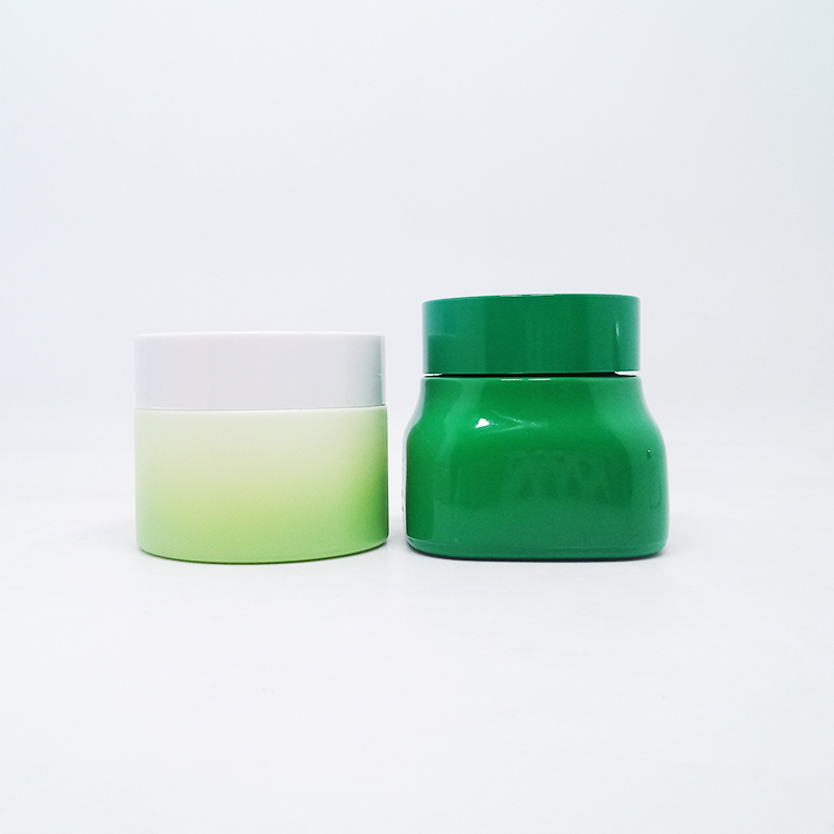 Face Cream Cosmetic Jar Opal Glass with Plastic Lid 50g 100g Blue and Green White Skin Care Cream