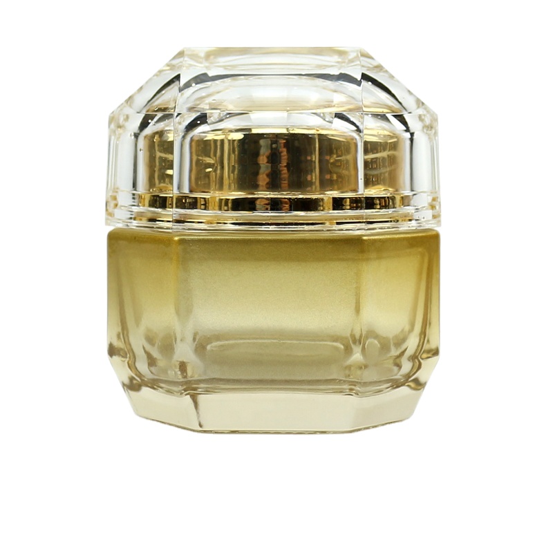 Face Cream Jar Gold Color Gradual Change Glass Plastic Eye Cream 50g with Screw Cap