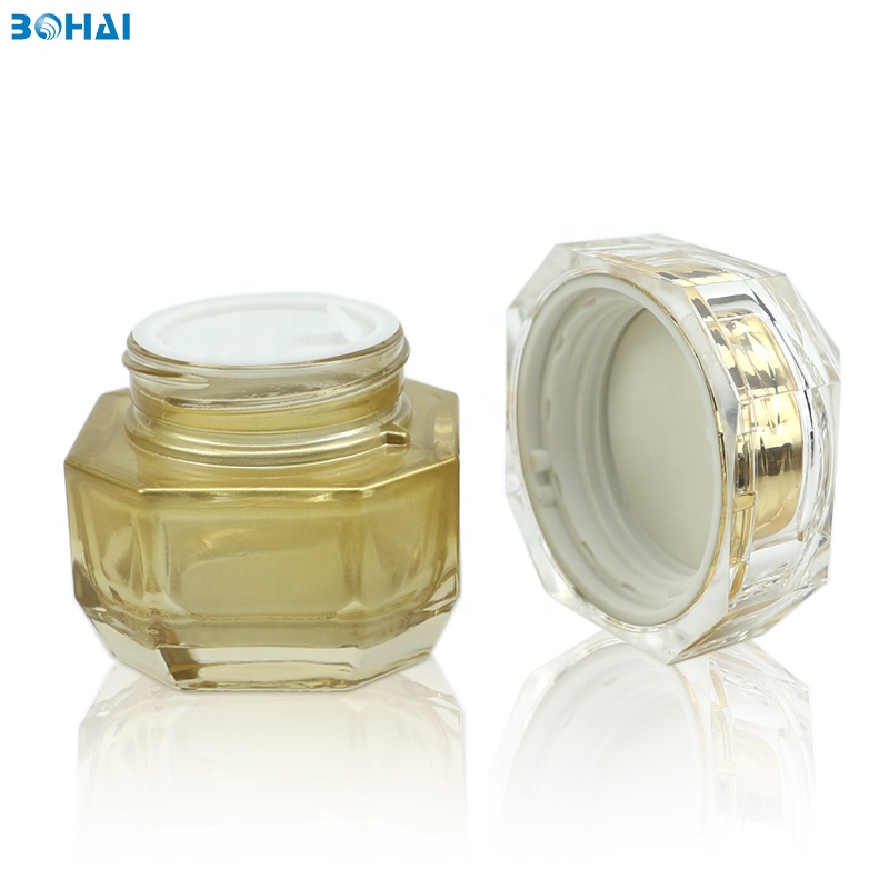Face Cream Jar Gold Color Gradual Change Glass Plastic Eye Cream 50g with Screw Cap