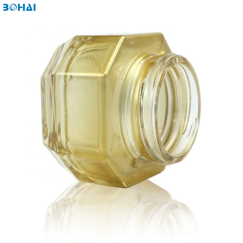 Face Cream Jar Gold Color Gradual Change Glass Plastic Eye Cream 50g with Screw Cap