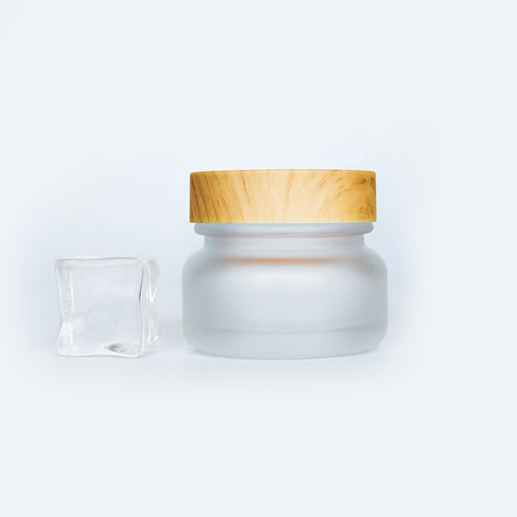 Face Skin Care Cosmetic100ml 200ml Clear Frosted Glass Jar Bamboo Lid With Plastic Gasket Bamboo Cream Jar