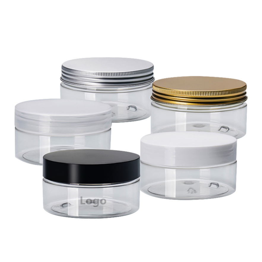 Face clay mask container 100ml empty solid white PET plastic jar with black screw top cap