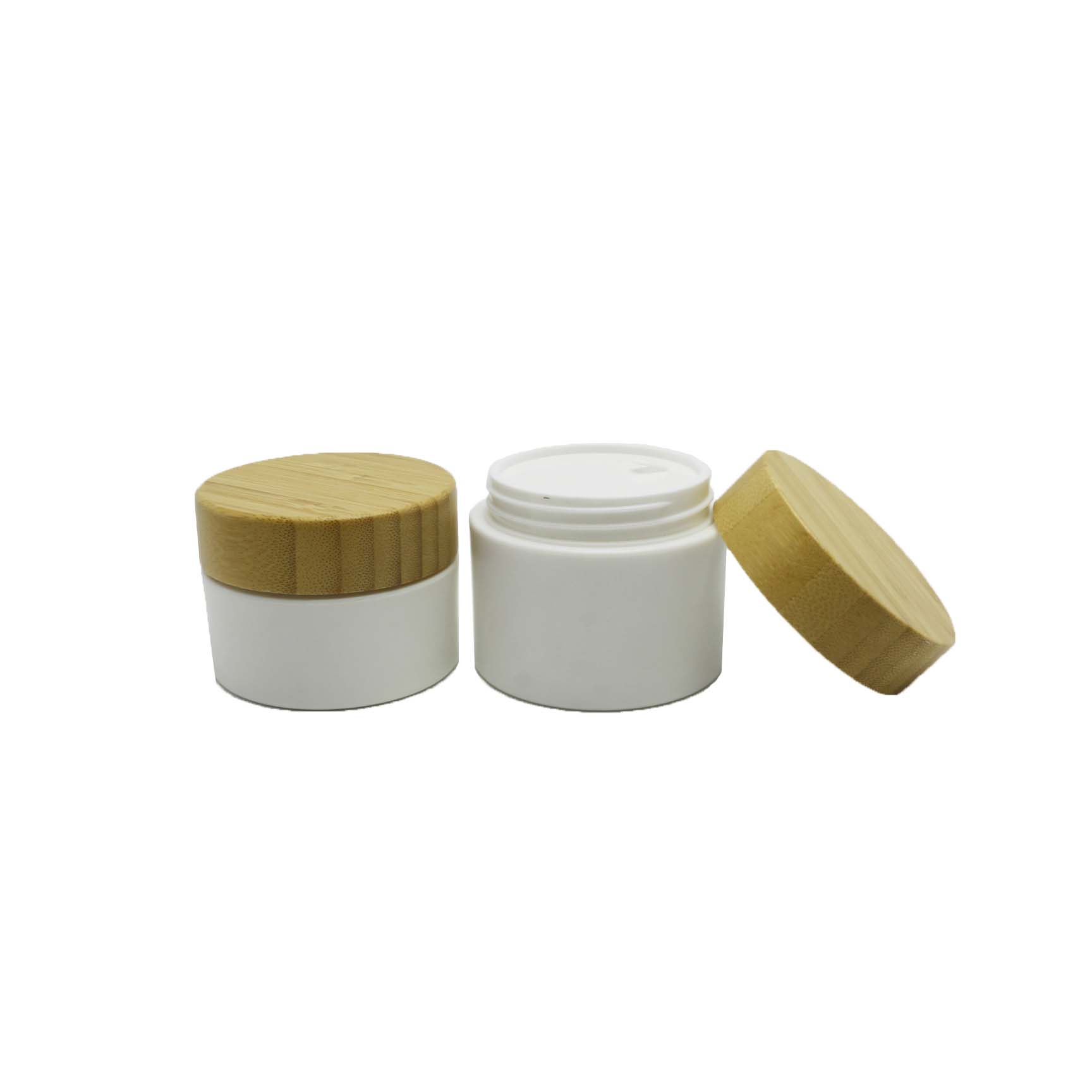 Face cream 10g 20g 30g 50g 100g 150g white plastic jars with bamboo lid PJ-01Q