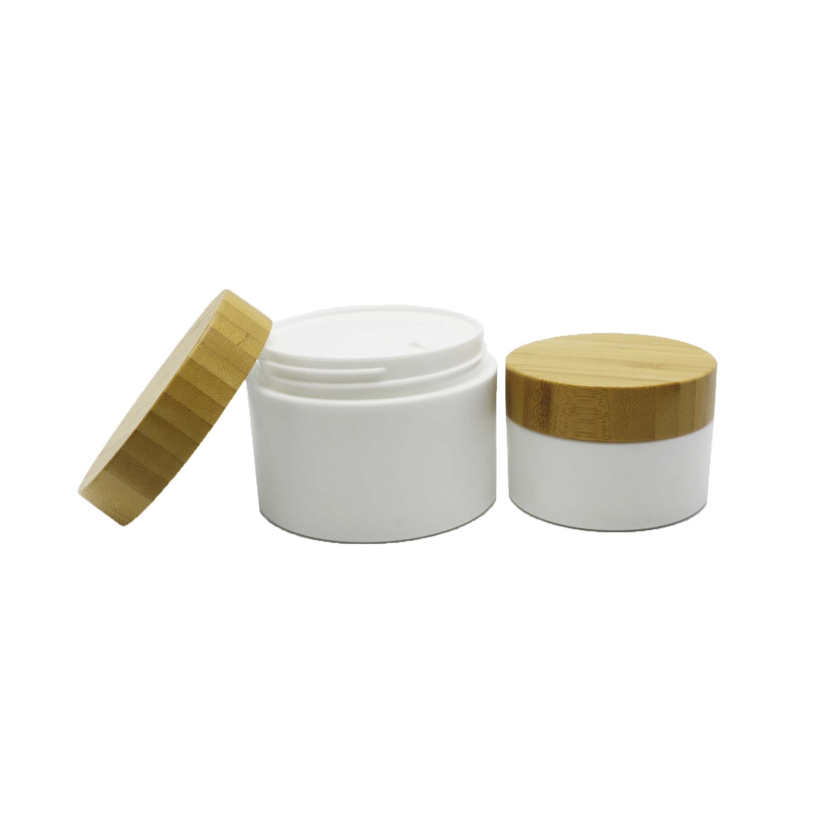 Face cream 10g 20g 30g 50g 100g 150g white plastic jars with bamboo lid PJ-01Q