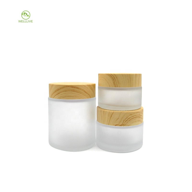 Face cream bottle frosted glass cosmetic container 5g 10g 20g 30g 50g 100g skincare glass jar with wooden lid