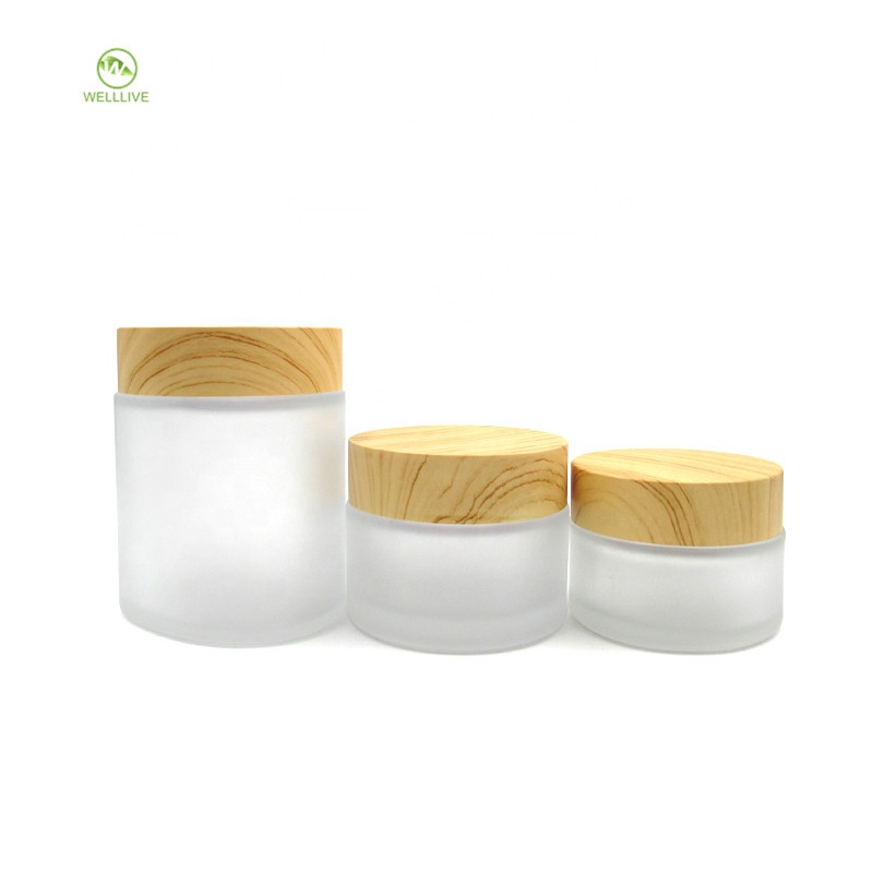 Face cream bottle frosted glass cosmetic container 5g 10g 20g 30g 50g 100g skincare glass jar with wooden lid
