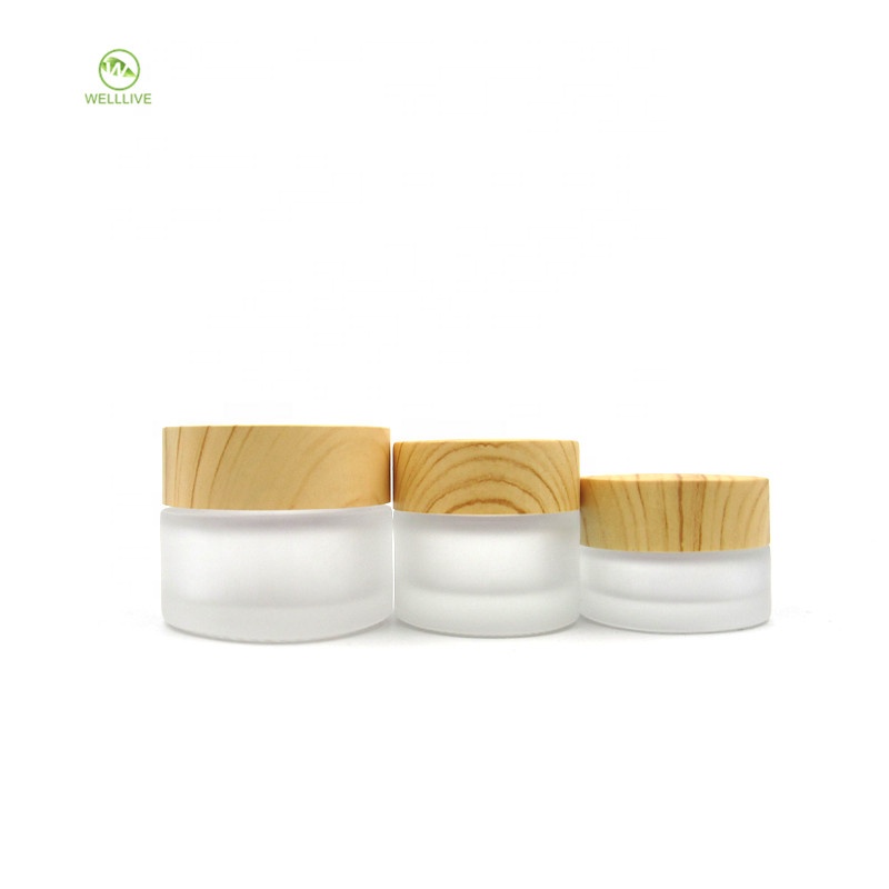 Face cream bottle frosted glass cosmetic container 5g 10g 20g 30g 50g 100g skincare glass jar with wooden lid