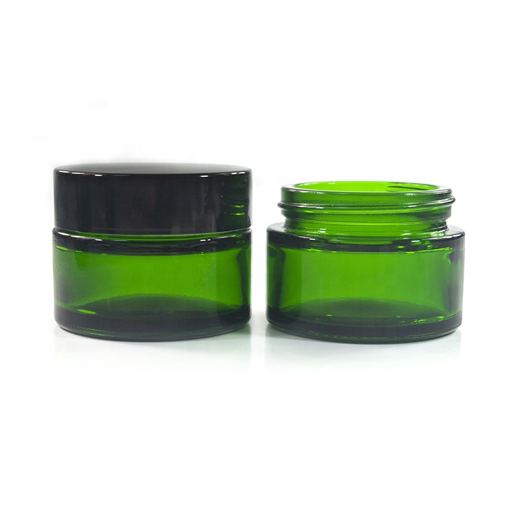 Face cream lotion cosmetic packaging wide mouth 20g 30g 50g green glass cream jar 50ml