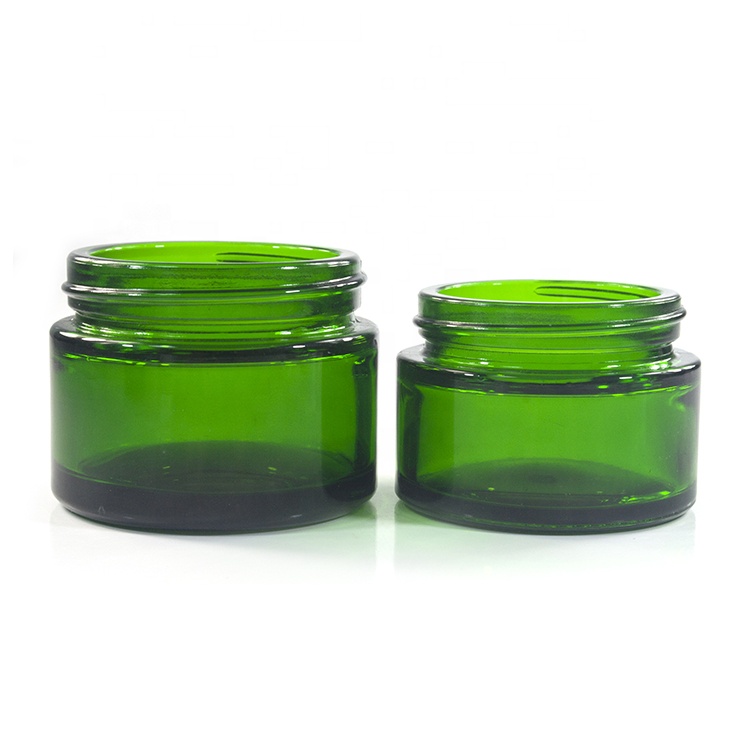 Face cream lotion cosmetic packaging wide mouth 20g 30g 50g green glass cream jar 50ml