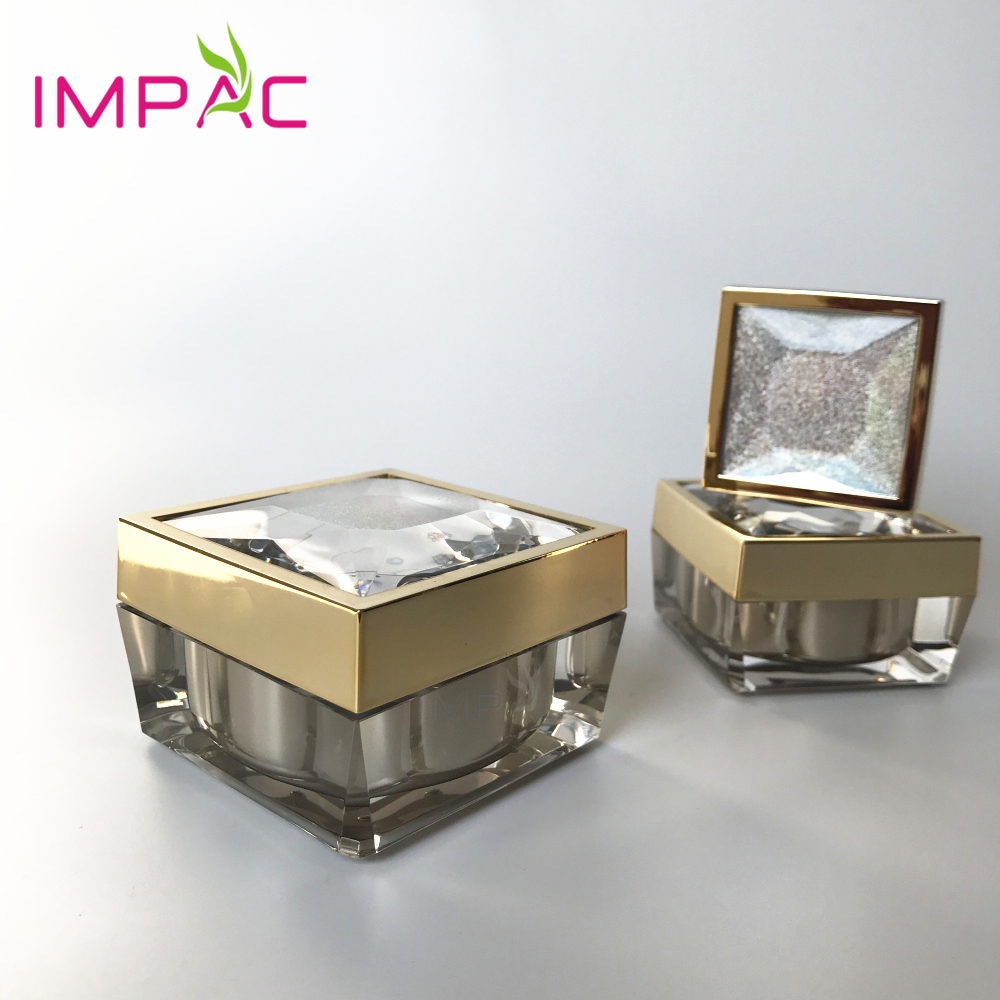 Face cream luxurious bronze acrylic 50g square diamond cosmetic jar