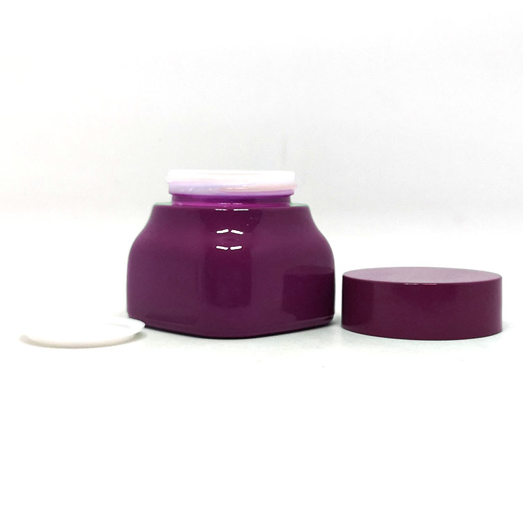 Face cream serum container 50ml 150ml solid purple square porcelain cosmetic glass jar