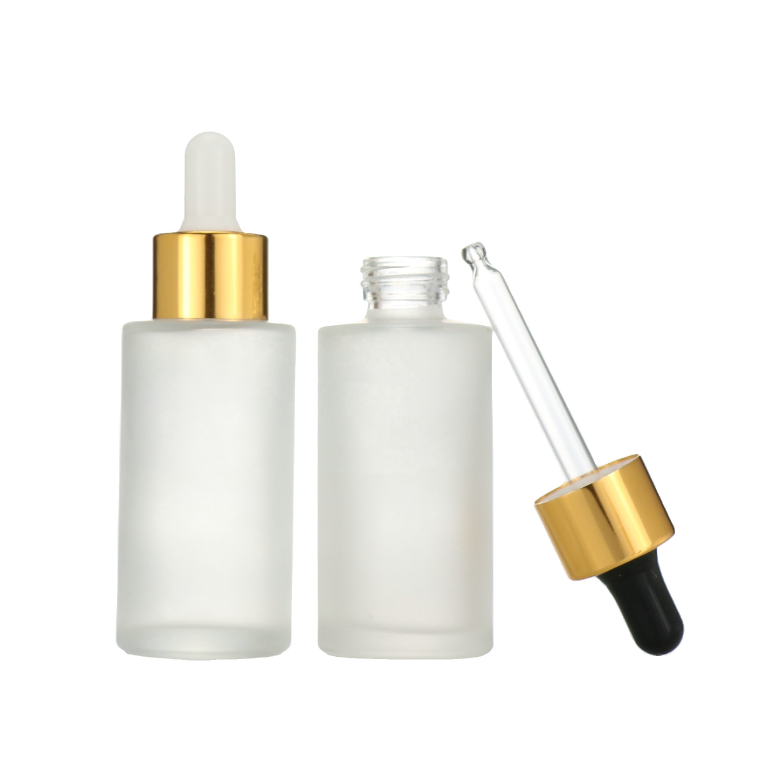 Face serum glass bottle matt white frosted cylinder dropper bottle 20ml 30ml 40ml clear amber glass dropper bottles