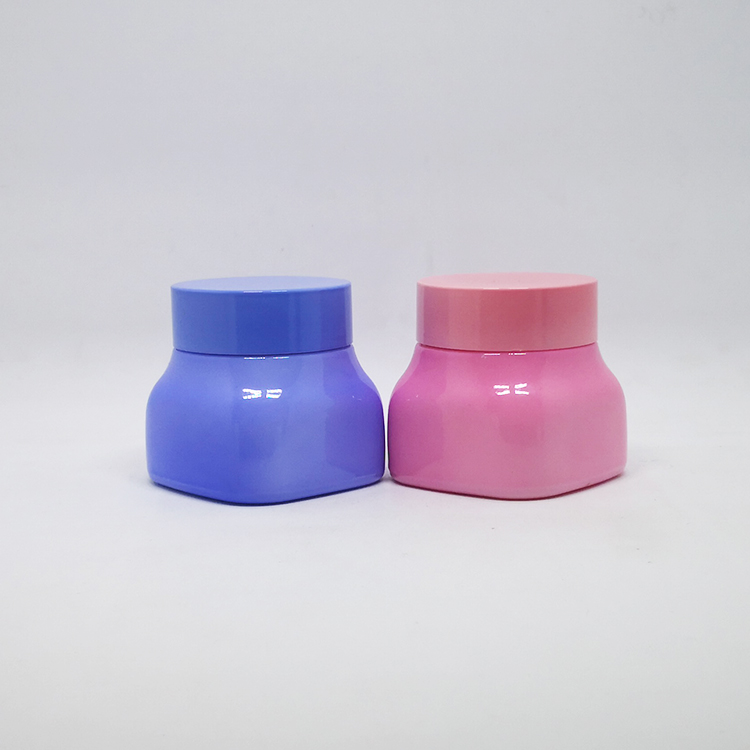 Facial clay packaging pink blue 50g white porcelain glass square jar with pink lid