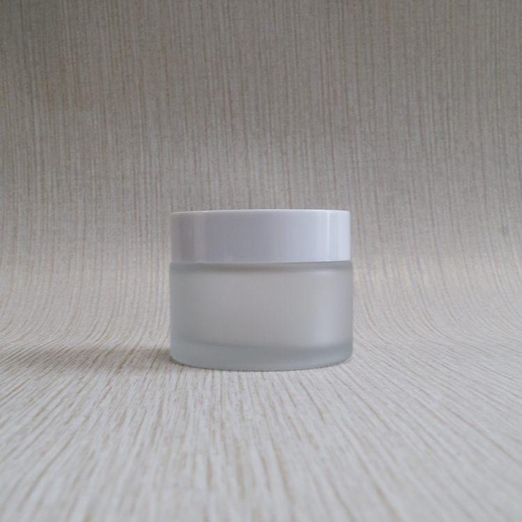 Facial cream container 50ml clear frosted glass jars wholesale with silver lid