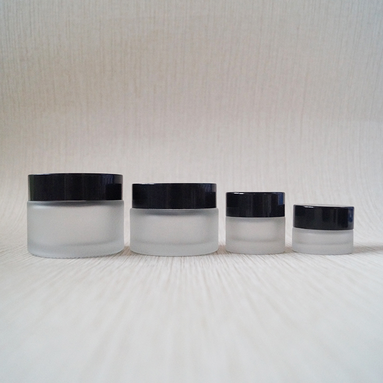 Facial cream container 50ml clear frosted glass jars wholesale with silver lid