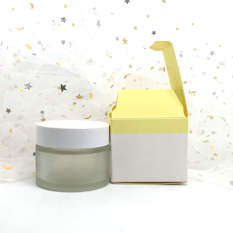 Facial scrub packaging 50g round frosted glass cosmetic jar with paper box container