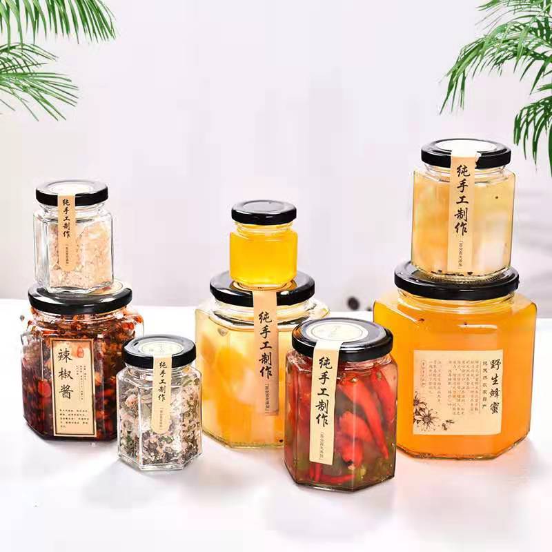 Factory 1 Kilo Glass Honey Jars Empty Hexagon Glass Honey Jars