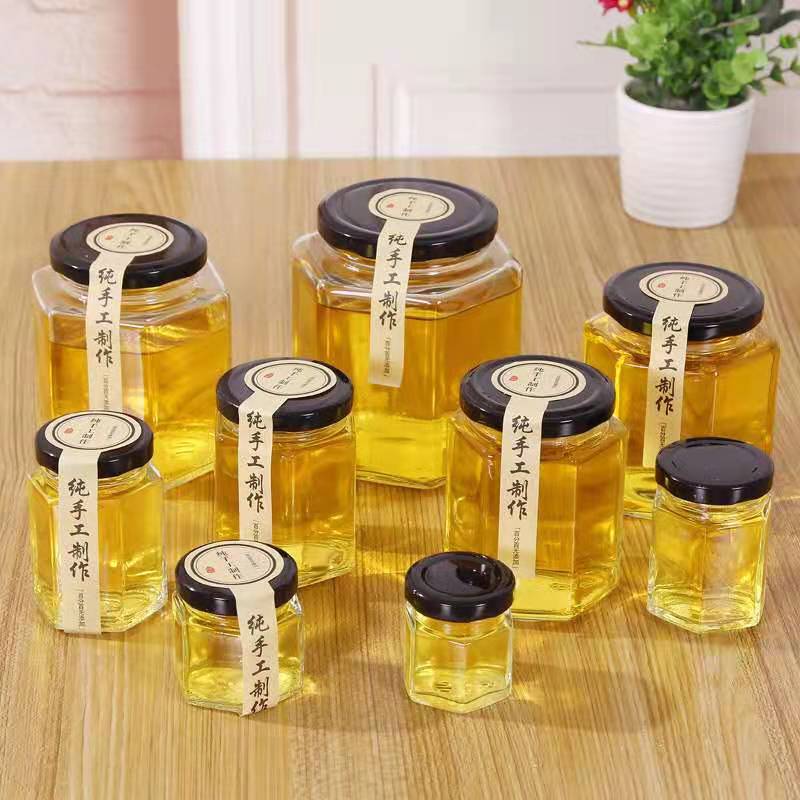Factory 1 Kilo Glass Honey Jars Empty Hexagon Glass Honey Jars