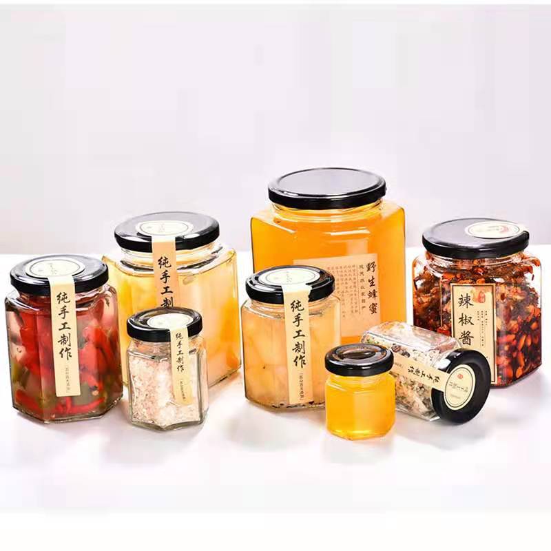 Factory 1 Kilo Glass Honey Jars Empty Hexagon Glass Honey Jars
