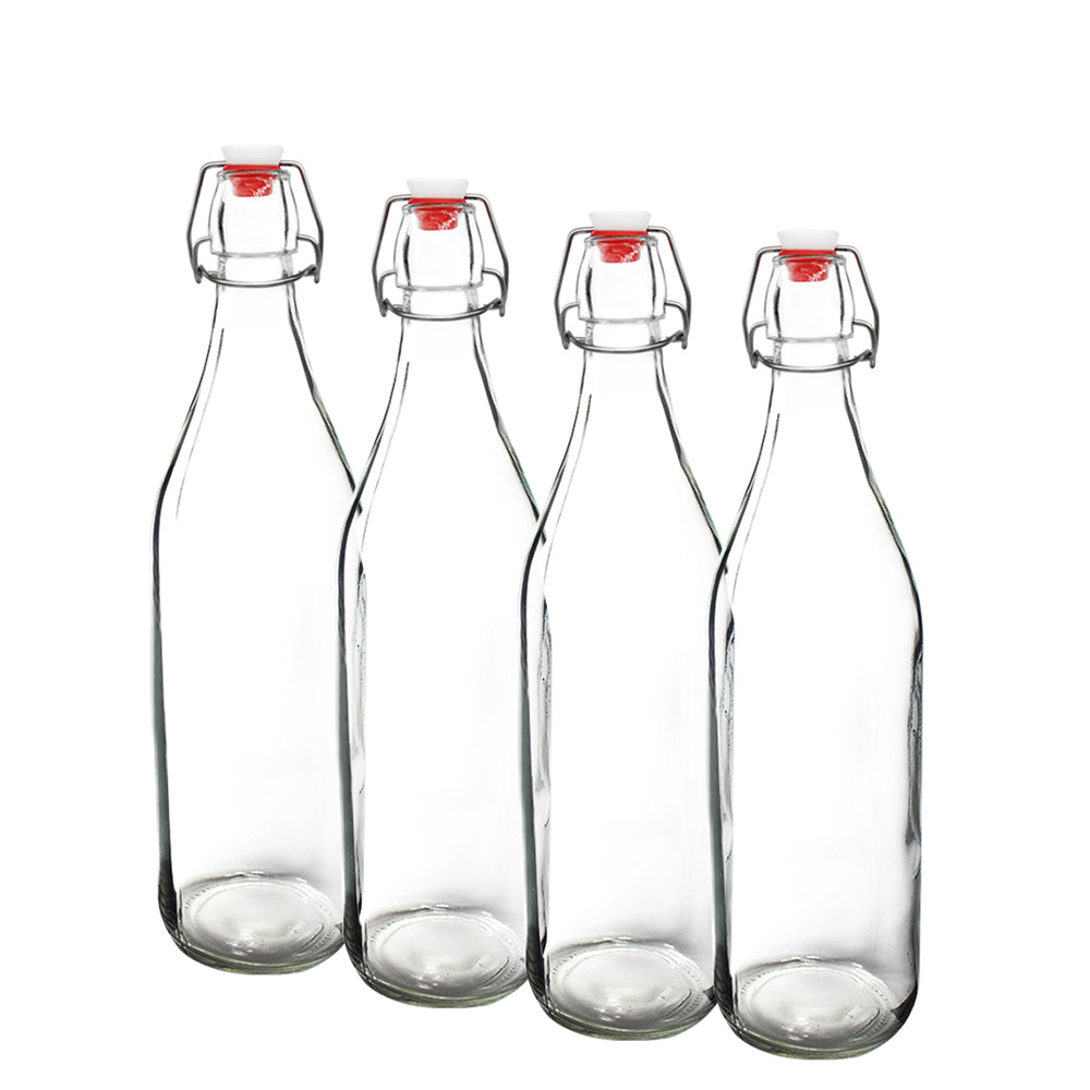 Factory 1 Litre Empty Clear  Glass Beverage Bottle Beer Bottles With Swing Top Cap