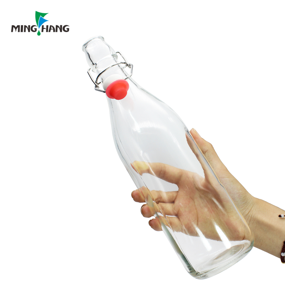 Factory 1 Litre Empty Clear Glass Beverage Bottle Beer Bottles With Swing Top Cap