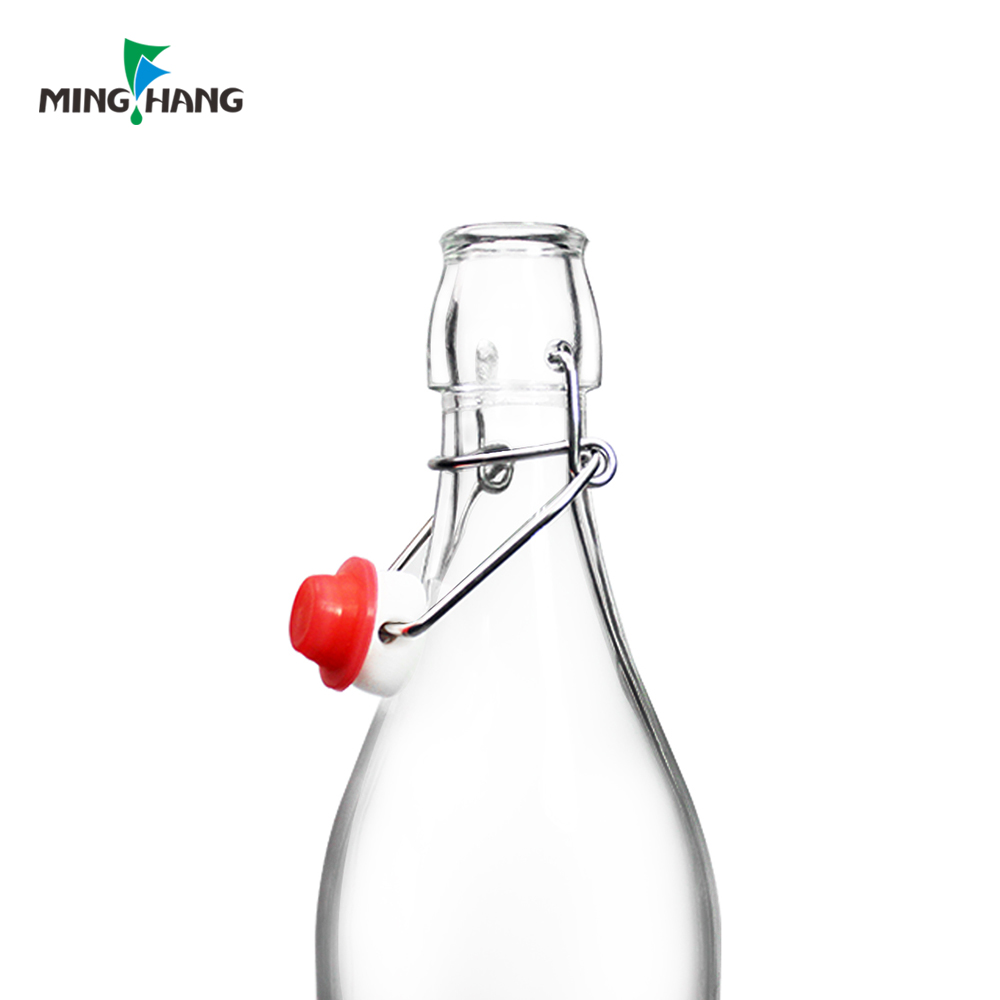 Factory 1 Litre Empty Clear Glass Beverage Bottle Beer Bottles With Swing Top Cap