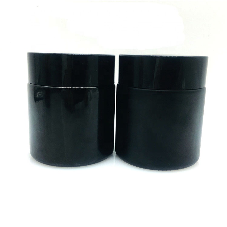 Factory 100ml matt black glass cream jar with black cap