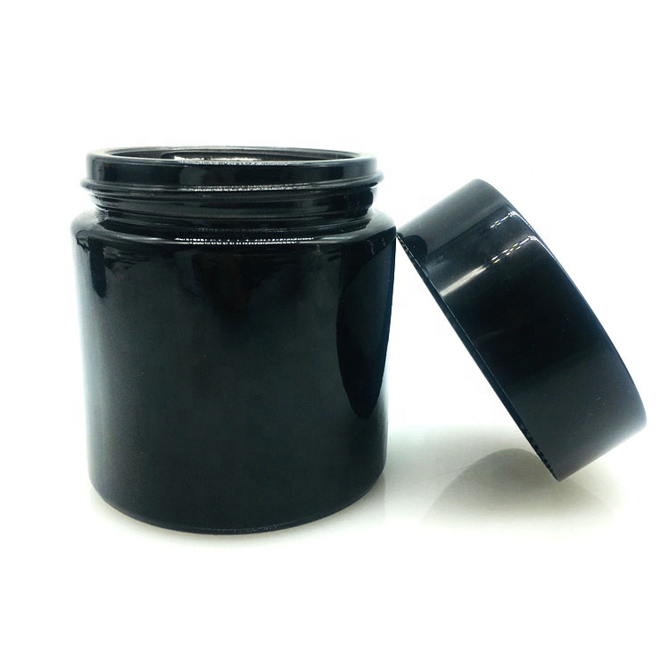 Factory 100ml matt black glass cream jar with black cap