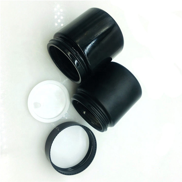 Factory 100ml matt black glass cream jar with black cap