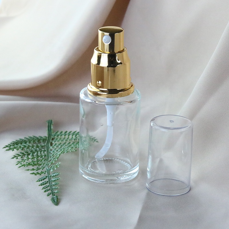 Factory 10ml 30ml 50ml 60ml 80ml 100ml clear flat cylinder glass serum bottle with cream pump (EPG09)