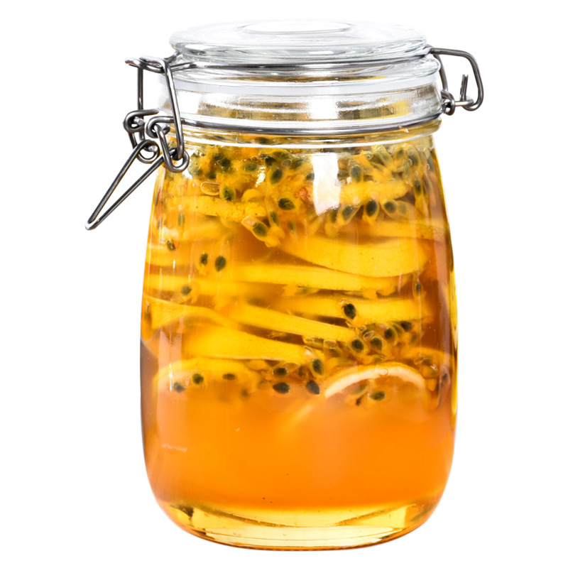 Factory 1500ml Transparent  Glass Storage Jar With Flip Top Cap For Food Storage