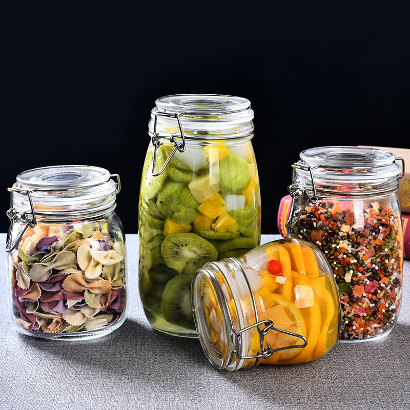 Factory 1500ml Transparent Glass Storage Jar With Flip Top Cap For Food Storage