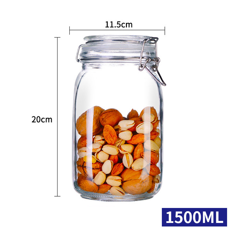Factory 1500ml Transparent Glass Storage Jar With Flip Top Cap For Food Storage