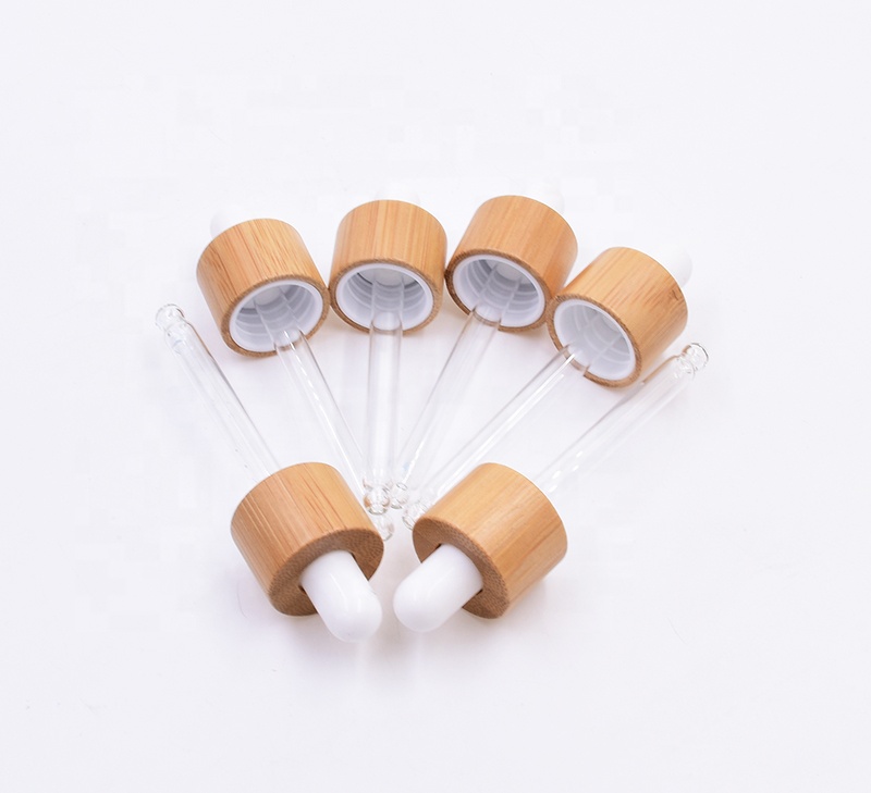 Factory 1oz clear frosted round weed packaging medical oil rosins waxes cbd hanf knosp glass bottles with bamboo pump dropper