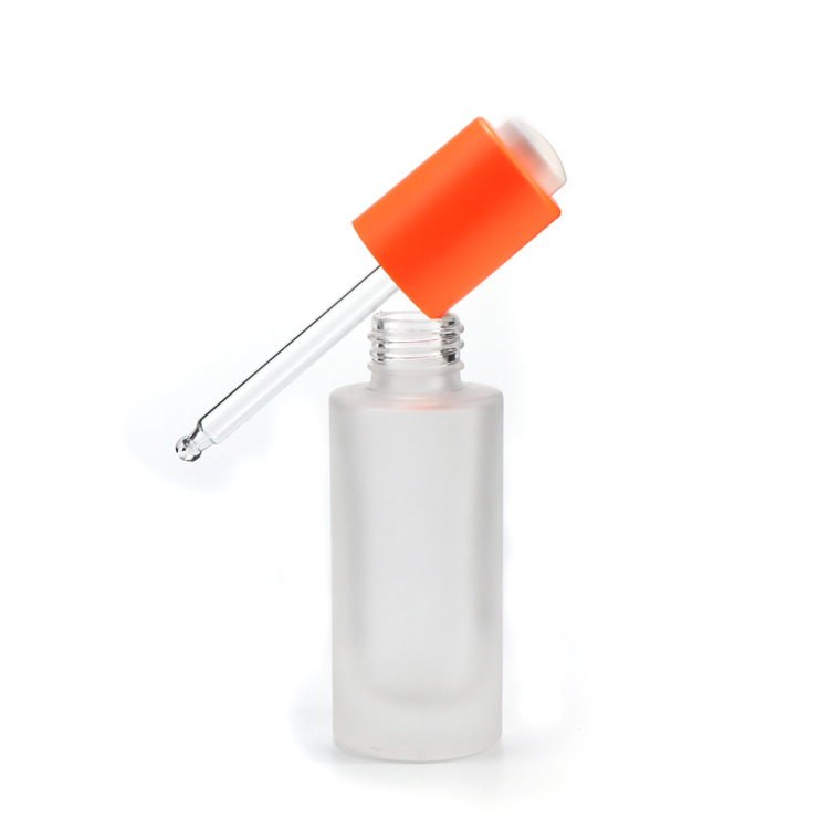 Factory 30ml Frosted Clear Essential Oil Glass Bottles Fancy Design Toner Dropper Glass Bottle with Pump Cap Push Button