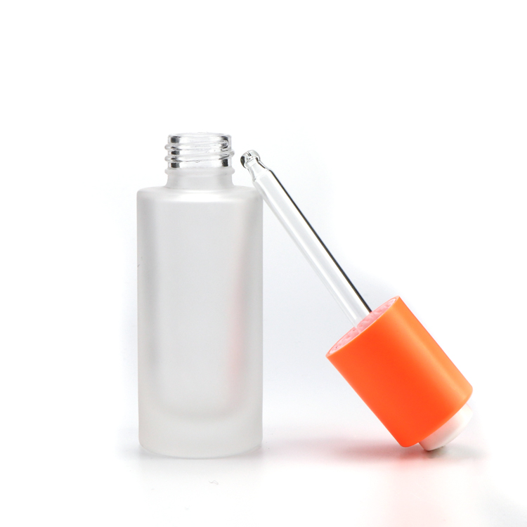 Factory 30ml Frosted Clear Essential Oil Glass Bottles Fancy Design Toner Dropper Glass Bottle with Pump Cap Push Button