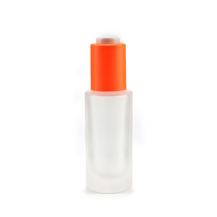 Factory 30ml Frosted Clear Essential Oil Glass Bottles Fancy Design Toner Dropper Glass Bottle with Pump Cap Push Button